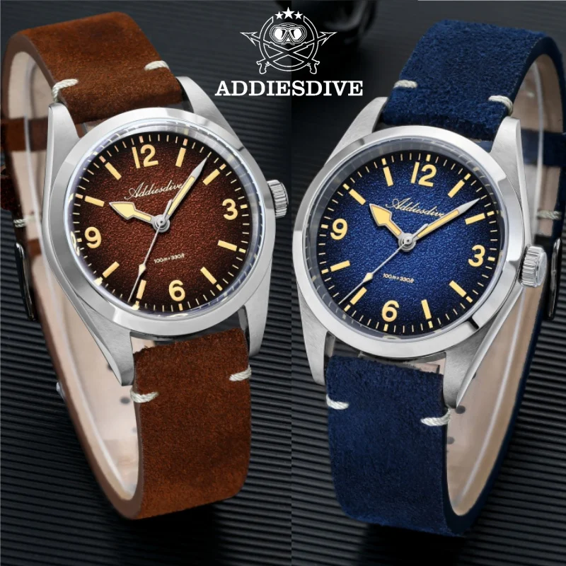 ADDIESDIVE Leather Strap Reloj Men's Sapphire Glass Watch 10Bar Waterproof AD2544 C3 Super Luminous Quartz Watch Reloj Hombre