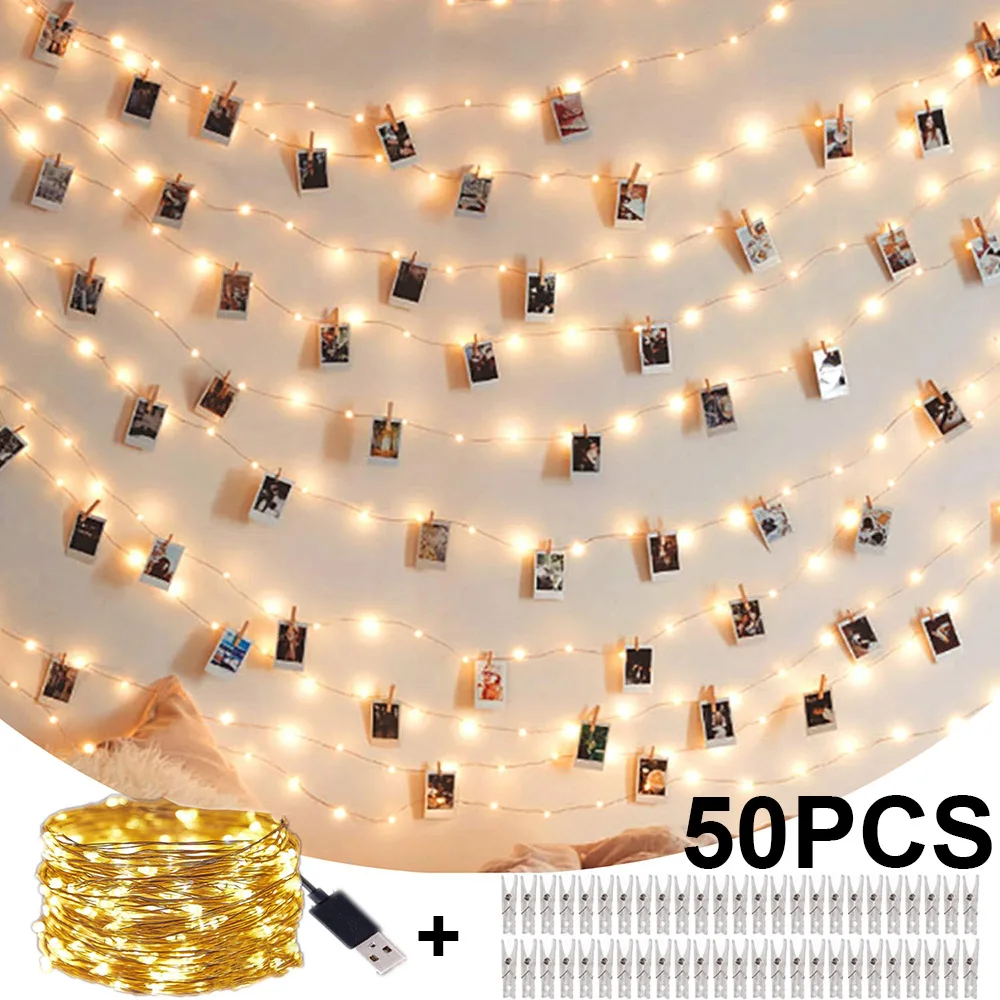 Photo Clip String Lights LED Fairy Lights Picture Clips USB Powered String Light with Clips for Bedroom Christmas Party Decor