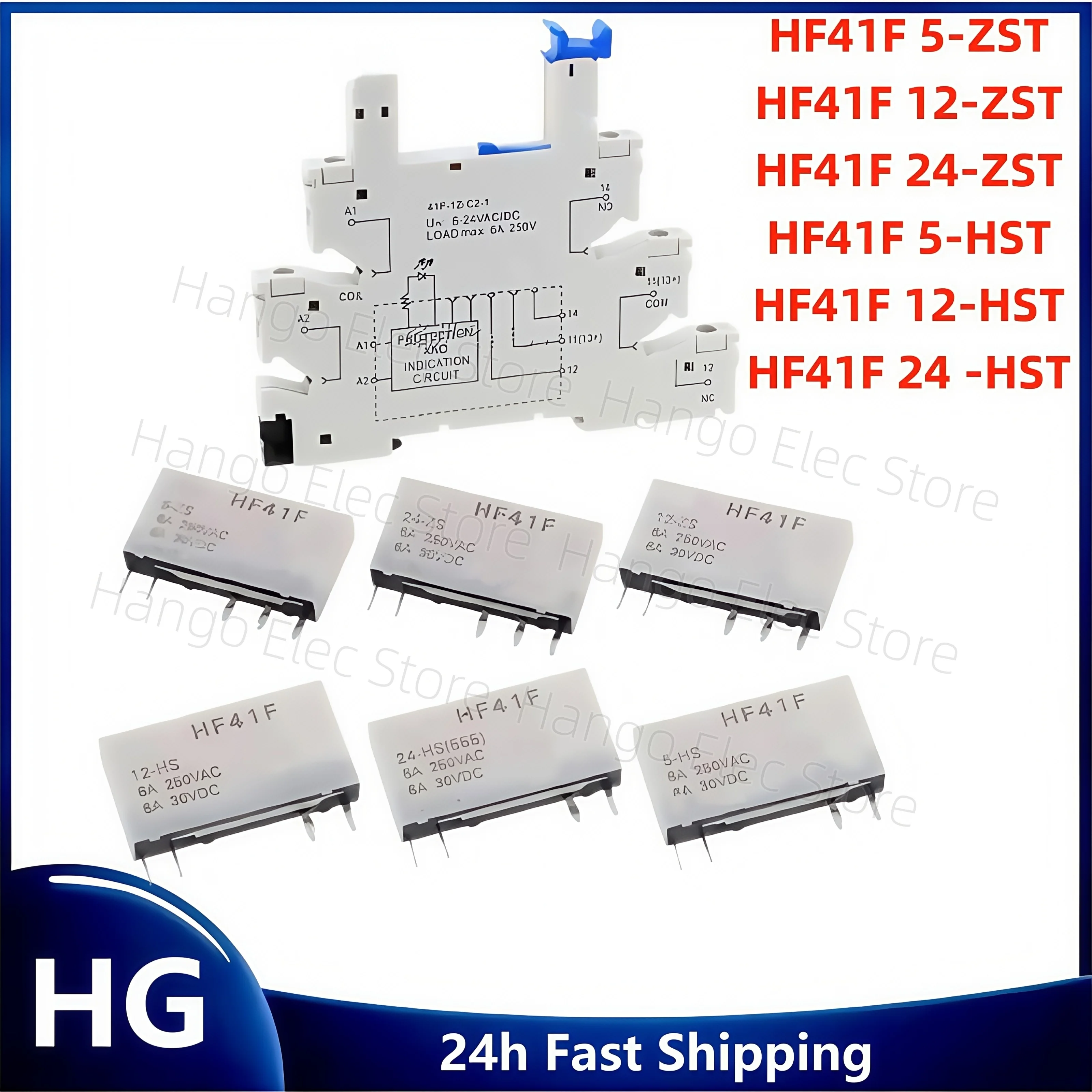 

10pcs Brand new and original hf41f 005 012 024-hst 4pin hf41f5v 12v 24v-zst 5pin 6a Leistungs relais