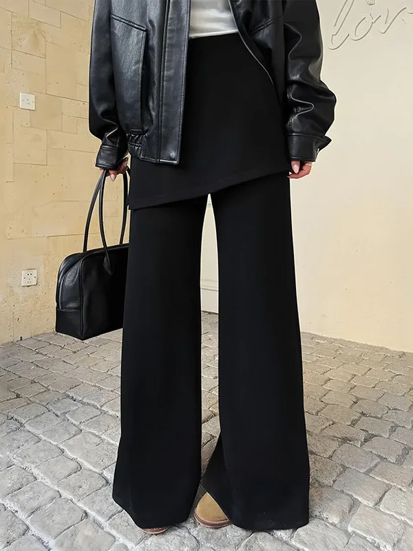 plus Size Women's Black Two-Piece Casual Pants High Waist Straight Leg Wide Leg Pants Hip Concealing Pear Shape Autumn New Style