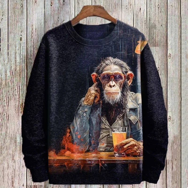 Fall Mens Sweatshirt 3d Gorilla Print Long Sleeve T Shirt Mens Oversized Hoodie Pullover Vintage Fashion Mens Clothing 2024