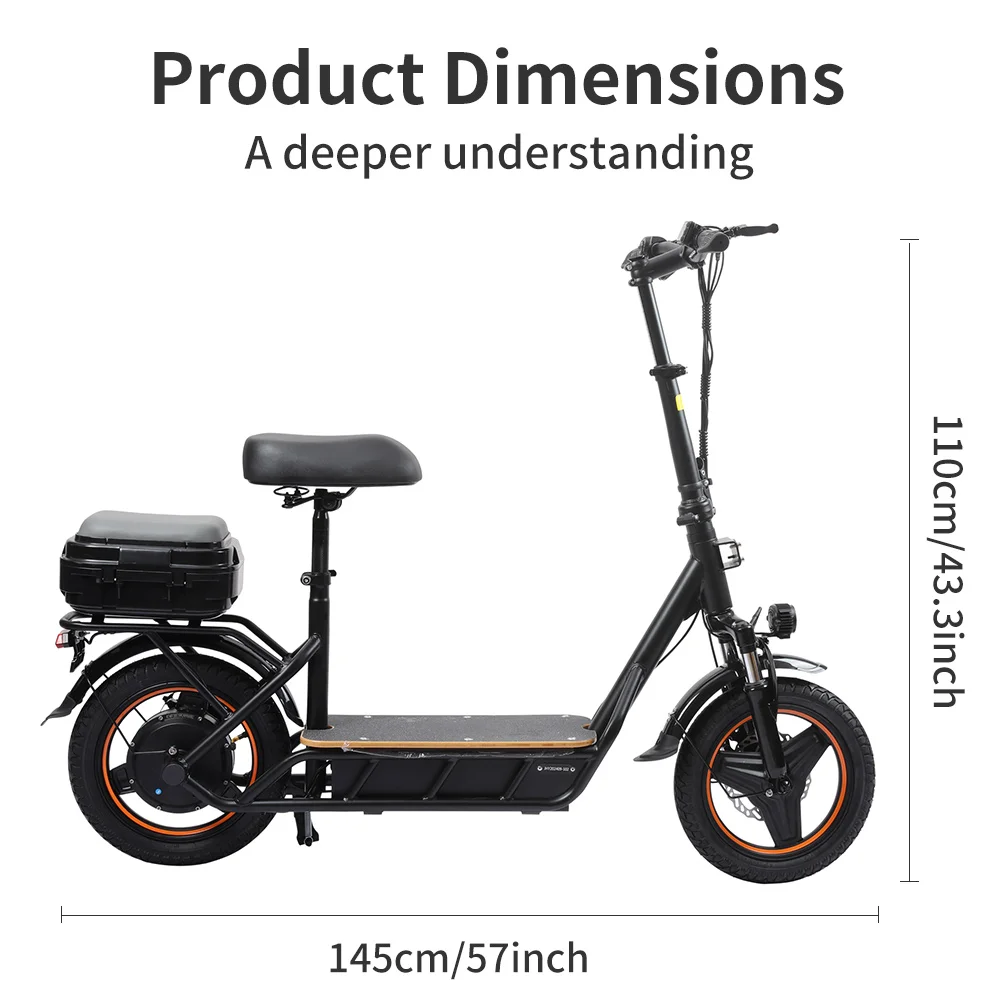 14'' Electric Scooters For Adult With Seat&Basket 48V 18AH Motor 750W E-Scooter 28MPH Fast Electric Scooter