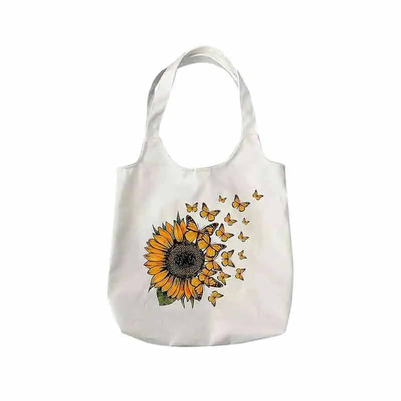 FD01 borse in tela con grafica girasole con manici borsa per la spesa riutilizzabile