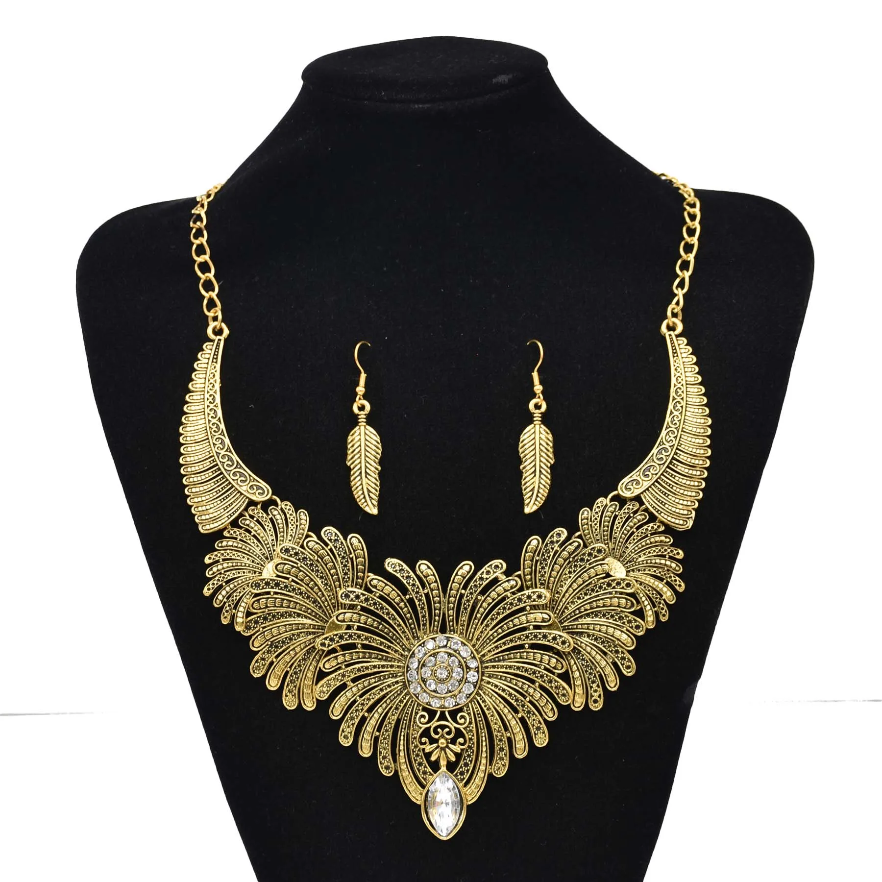 Gypsy Turkish Big Leaf Flower Pendant Necklaces & Earrings Sets for Women Boho Turkish Tribal Party Jewelry Sets Collier Femme