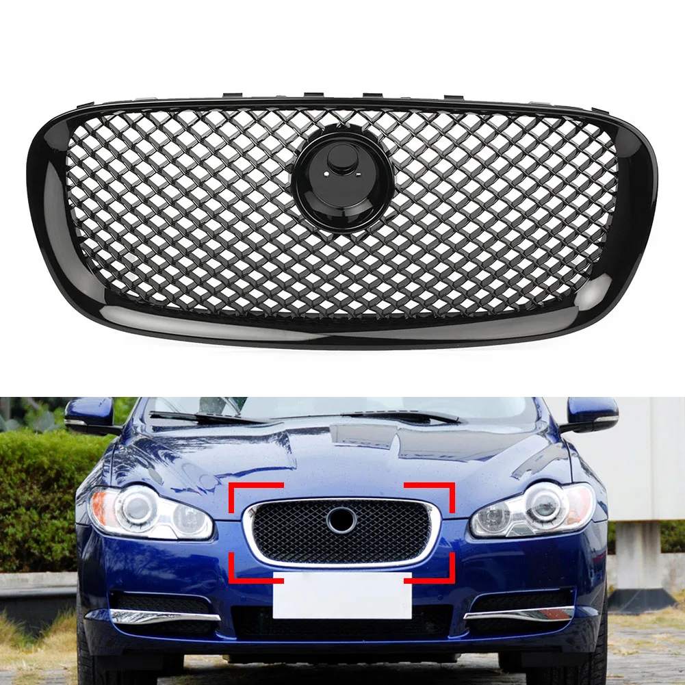 

ABS Car Front Radiator Upper Grille Mesh Molding Grill Gloss Black For Jaguar XF X-F 2008 2009 2010 2011