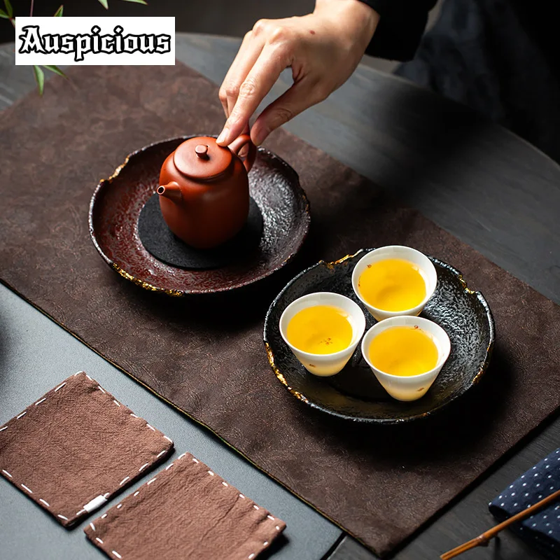 Chinese Lacquer Craft Series Ceramic Pot Bearing Holder Vintage Dry Brew Table Tea Tray Fruit Plate Chinese Tea Set Collection