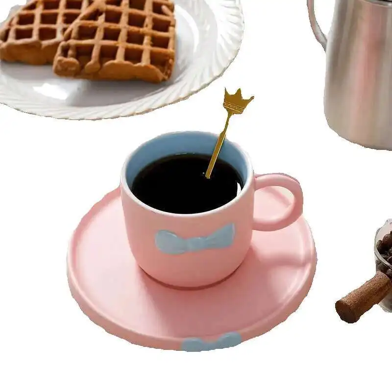 

New Hand Drawn Bow Coffee Cup Cute Girl Ceramic Creative Couple Afternoon Wer Tea