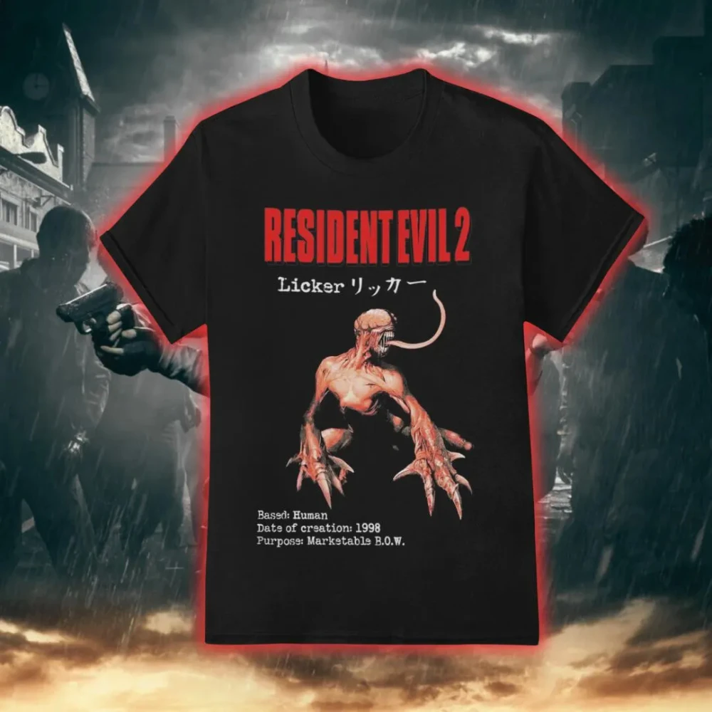 Camiseta Unissex Resident Evil 2 Licker com Estampa Retrô Exclusiva de Horror – Acessório de Videogame Perfeito para Gamers