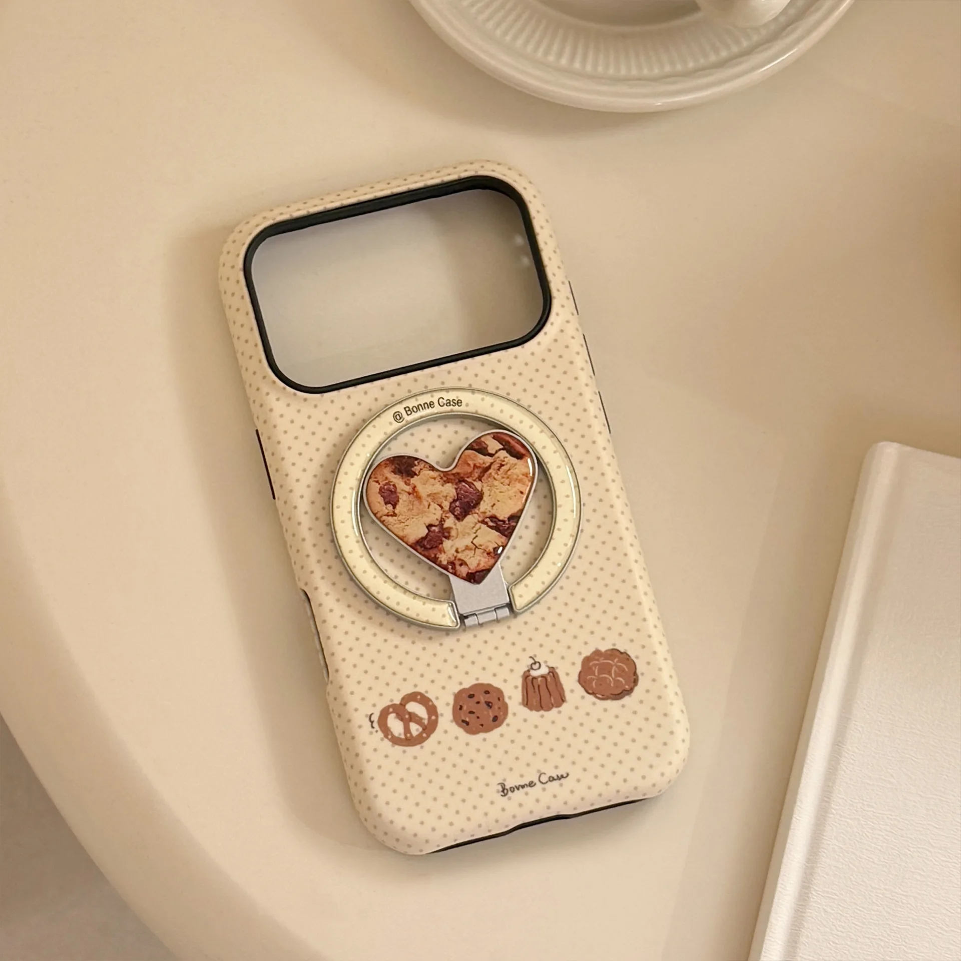 Koreanische Wellenpunkt-Faltung Herz-Motiv Keks-Brot Magnetische Halterung Handyhülle für iPhone 17 16 15 14 13 12 Pro Max Stoßfeste Schutzhülle