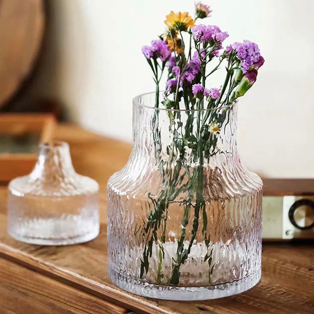 

Glass Wave Striped Decorative Vase Compact Size Hydroponic Flower Vessel Adornment Ideal for Home Office Patio Desktop