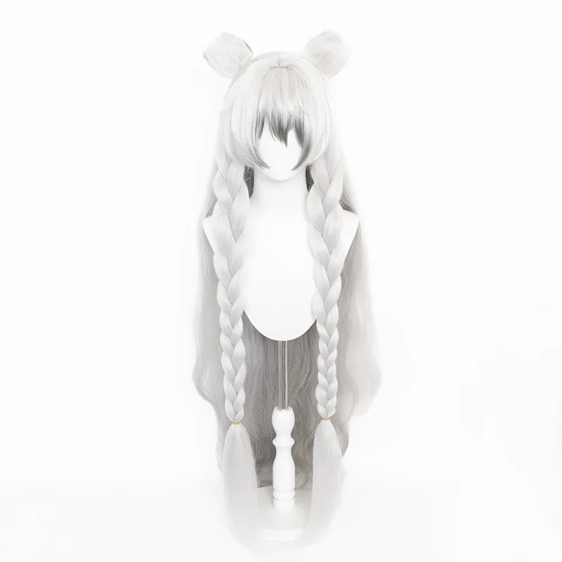 Anime Pramanix Cosplay Wigs Game Arknights Pramanix Long Wavy Silver White Mixed Black Wig Heat Resistant Synthetic Hair