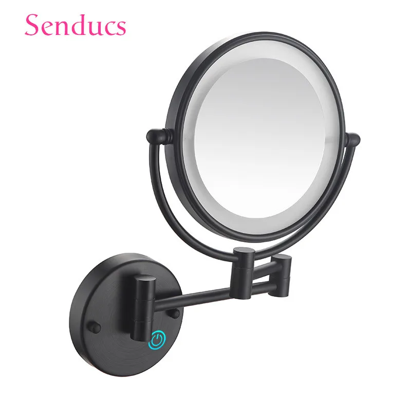 

8 Inches Dual Side Bathroom Makeup Mirrors Black Round 5x Magnifying Lady Bath Makeup Mirror Extending Arm Bath Comestic Mirror