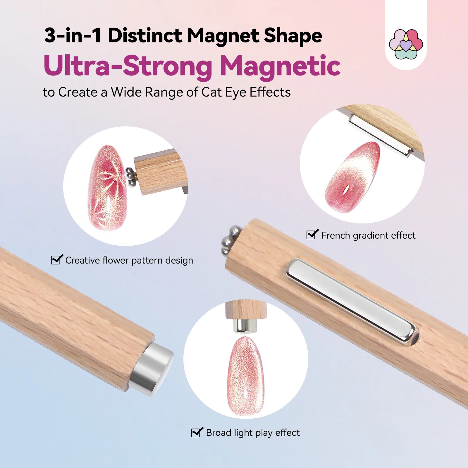 SAVILAND 3 en 1 imán de ojo de gato N35 de neodimio fuerte succión varita de doble punta para diversos efectos de decoración de uñas manicura DIY para el hogar