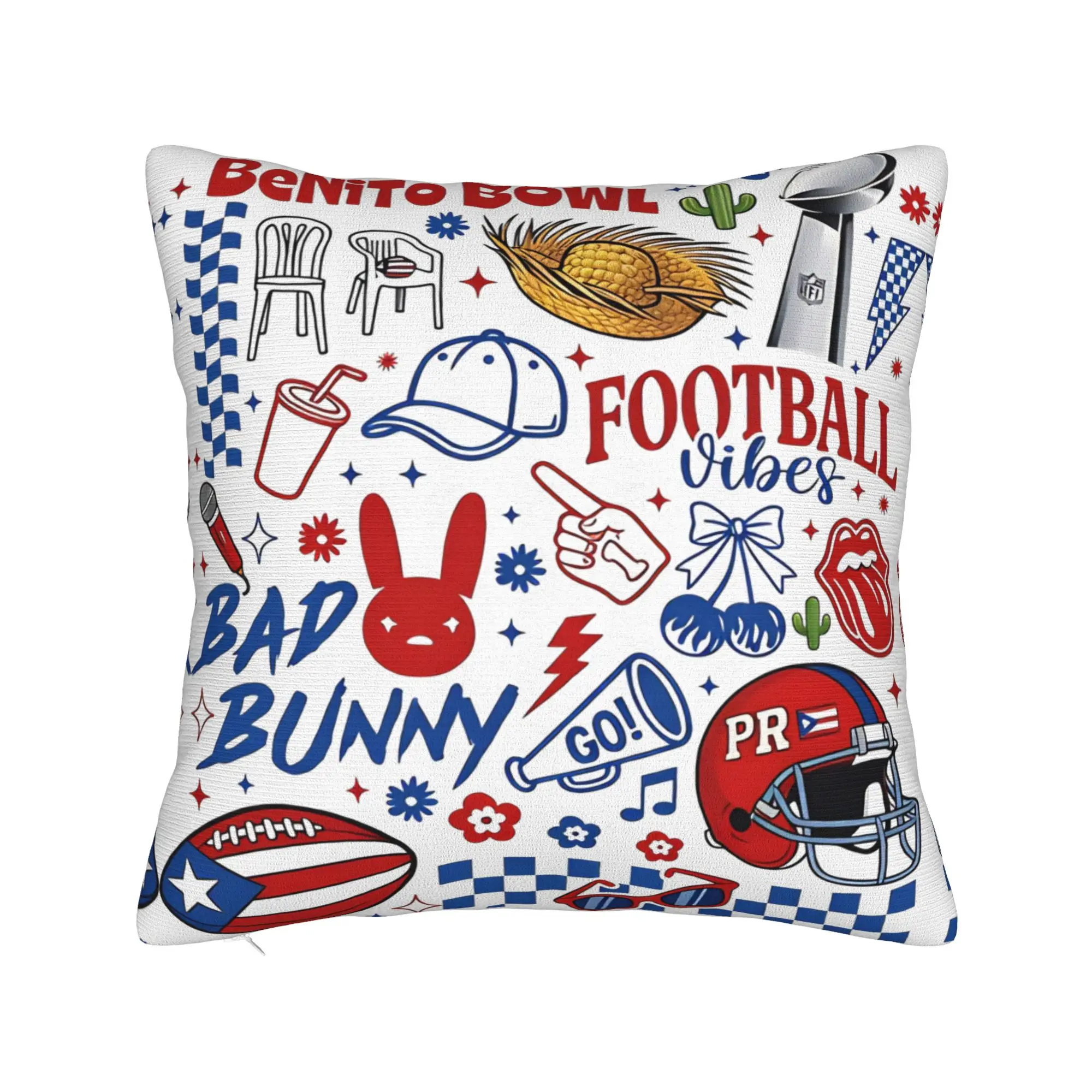 Benito Bowl 2026  Bad Bunny   Square Pillowcases Polyester Home  Cushion Case Funny Decorative Pillow Cover 45*45