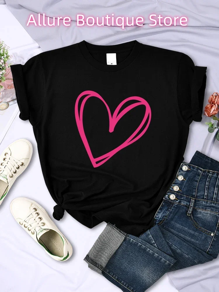 Plus size rosa coração impressão feminina camiseta roupas personalidade casual camisetas all-matemática manga curta criativo o-pescoço das mulheres to