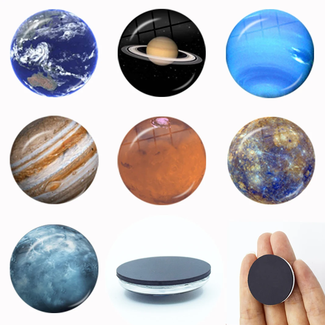 Universe Magnet Fridge Stickers Home Refrigerator Decor Galaxy Glass Gem 30MM Medium Solar System Eight Planets Earth Moon Star