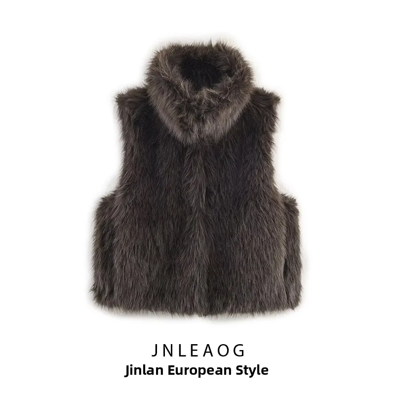 

JNLEAOG Autumn New Women's Faionable Versatile Artificial Fur Effect Vest Commute Sle round Ne Polyester Fiber