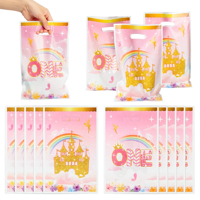 Princess Party Favors Return Gift Bags For Guests Goody Treat Plastic Bags With Handles Baby Shower Birthday Packing Candy Bag