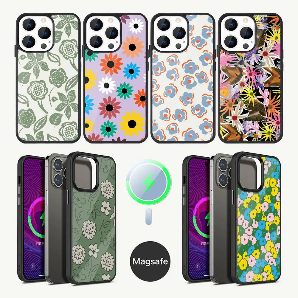 

Flower Art Phone Case For iPhone 16,15,14,13,12,11,Plus,Pro,Max Mini Magsafe Magnetic Wireless Charging