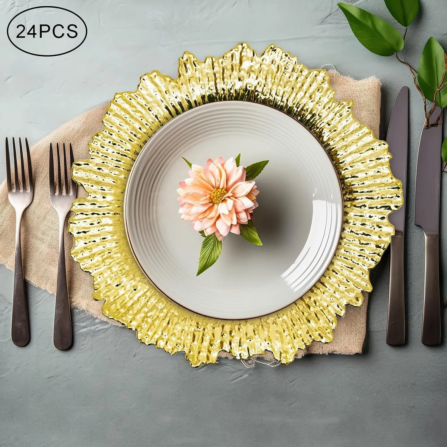 

12.6'' Reusable Serving Plates for Table Settings, Kitchen, and Party Decorations (24Pcs, Gold)