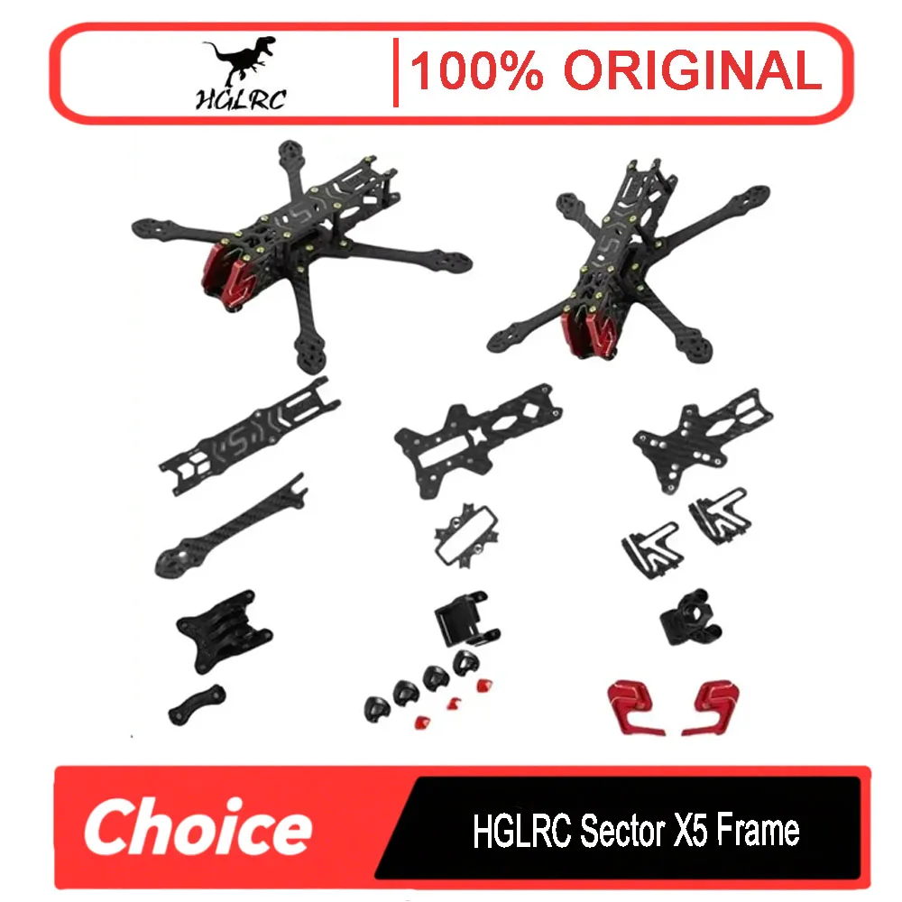 

HGLRC Sector X5 FR Carbon Fiber Frame - 5"/210mm, CNC Machined - Compatible with T5045C Props for FPV Freestyle/Racing Drone