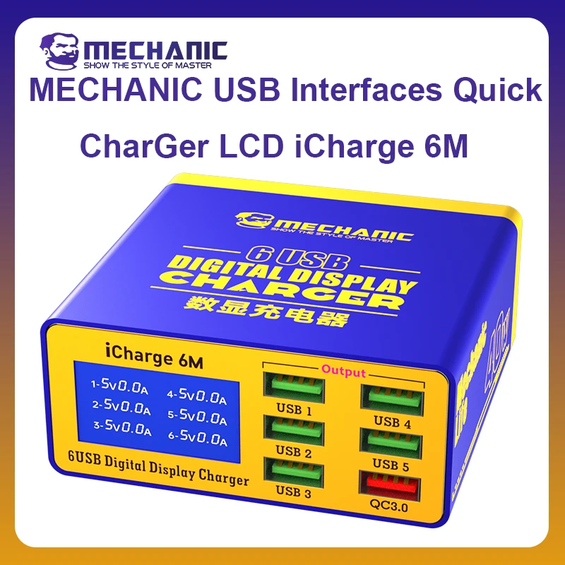 MECHANIC OFFICIAL ICharge 6M 6-Port USB Charging Station Visual Current Charger Suitable Phone 9 Types Protected Flash Charging