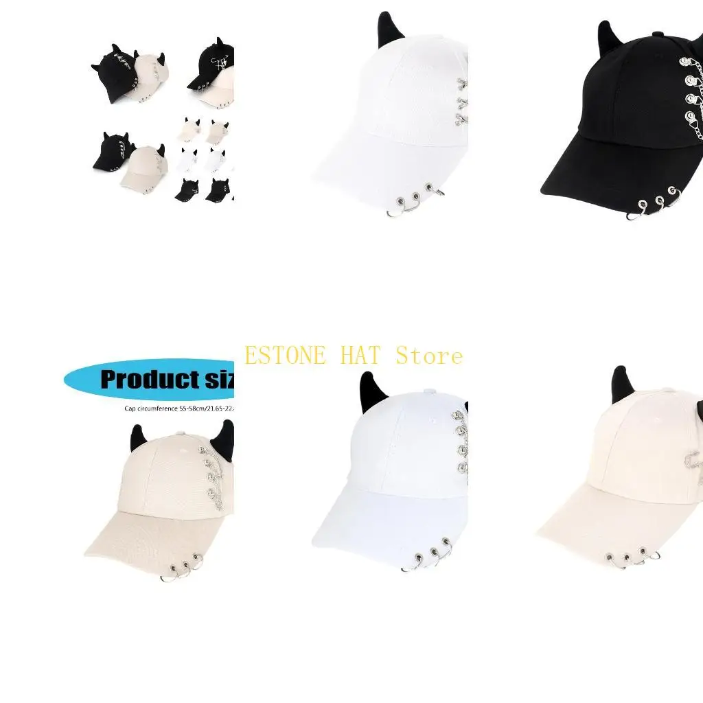 

49MF Metal Rings Embellished Baseball Caps Breathable Cotton Streetwear Hat Outdoor Activity Caps For Men And Women