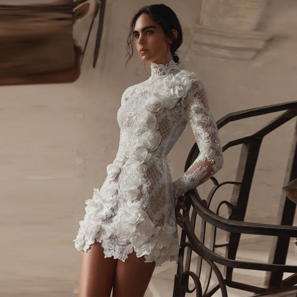 Cocktailkleider mit hohem Kragen, ärmellos, kurze Brautkleider für Frauen, sexy Meerjungfrau-Abschlussballkleider, Vestidos De Novias, individuell gestaltet