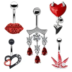 Fringed Zircon Navel Ring Heart Navel Piercing Sexy Maple Leaf Belly Piercing Ombligo Belly Button Rings Nombril Body Jewelry