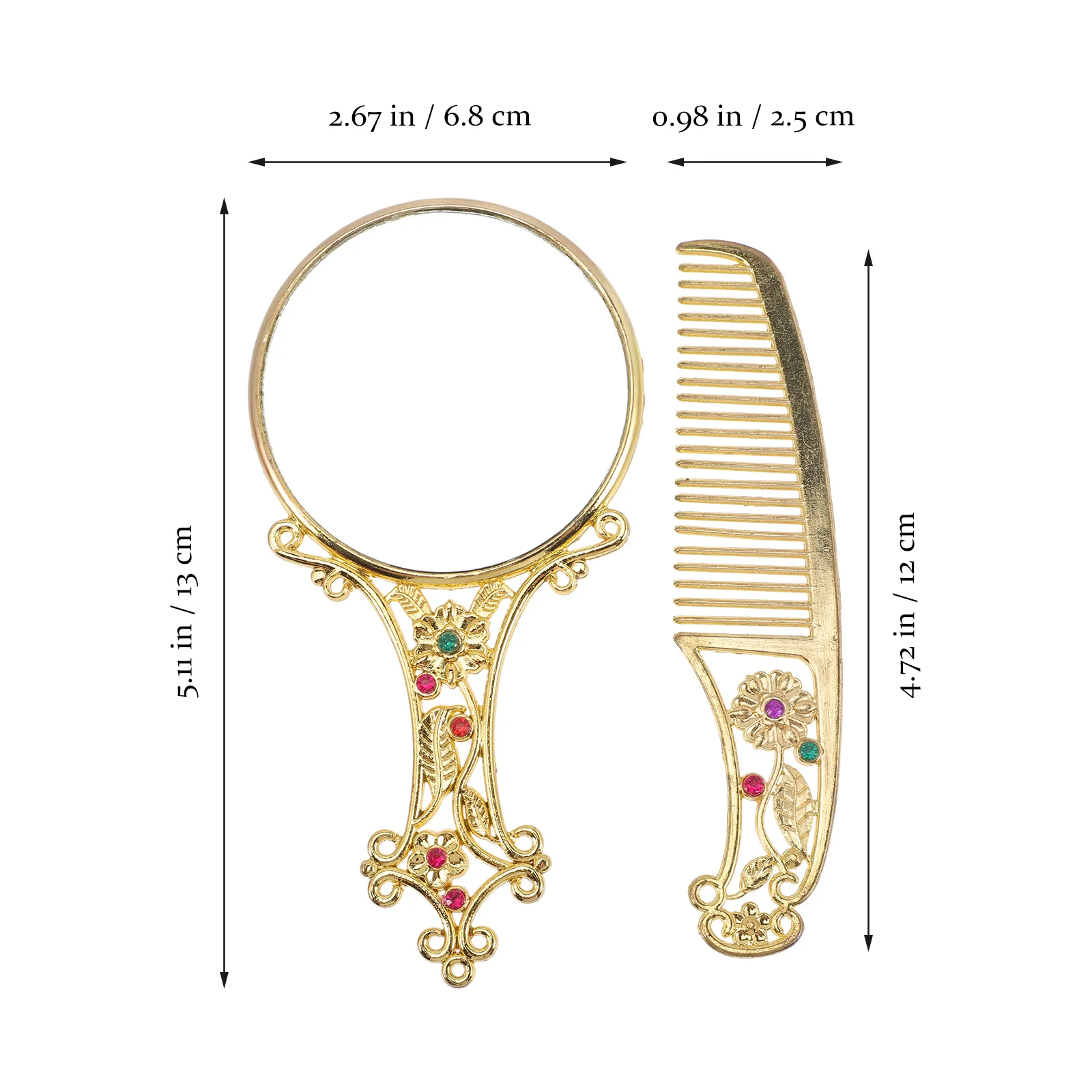 

1Set Vintage Mirror Comb Set Classic Compact Hand Mirror Decorative Vanity Set for Teens Women Party Travel