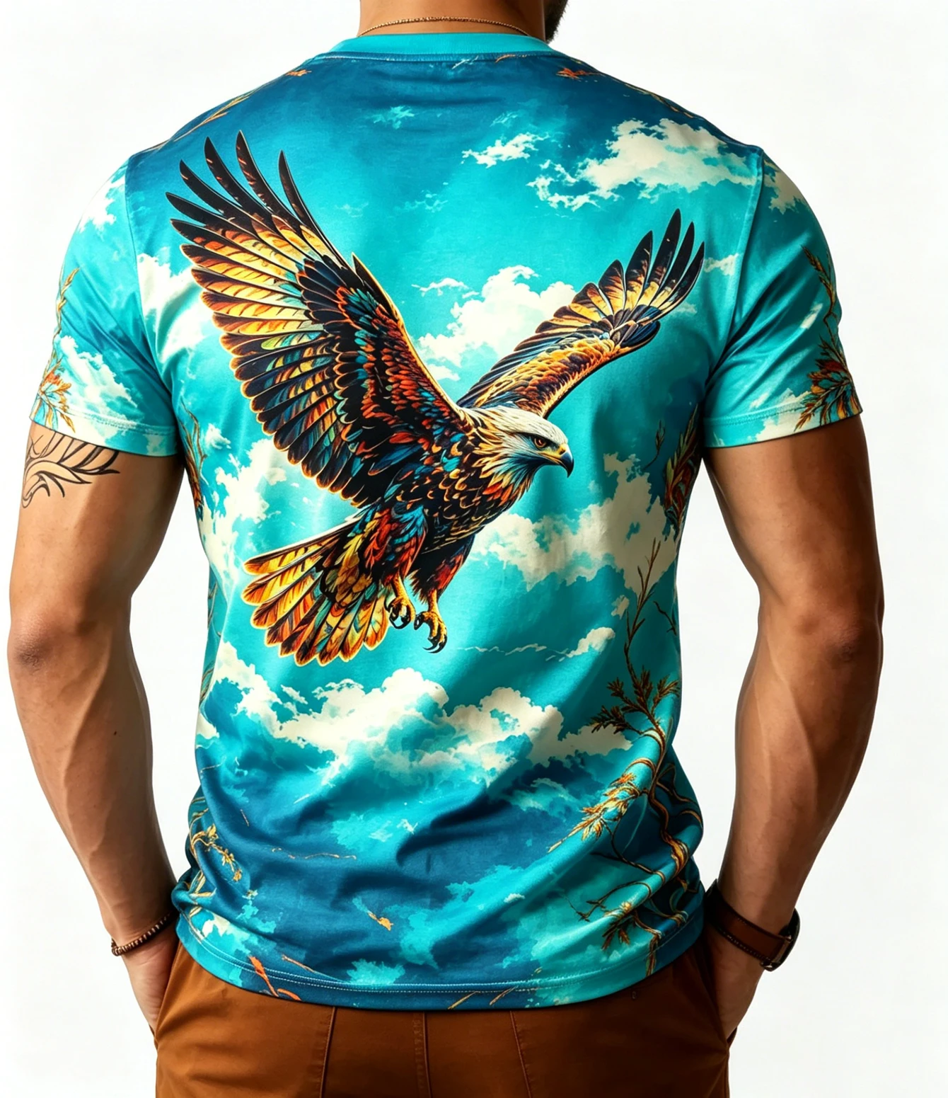 メンズ スカイ イーグル Tシャツ シームレス オールオーバ - 3D Printing Eagle のレビューと価格