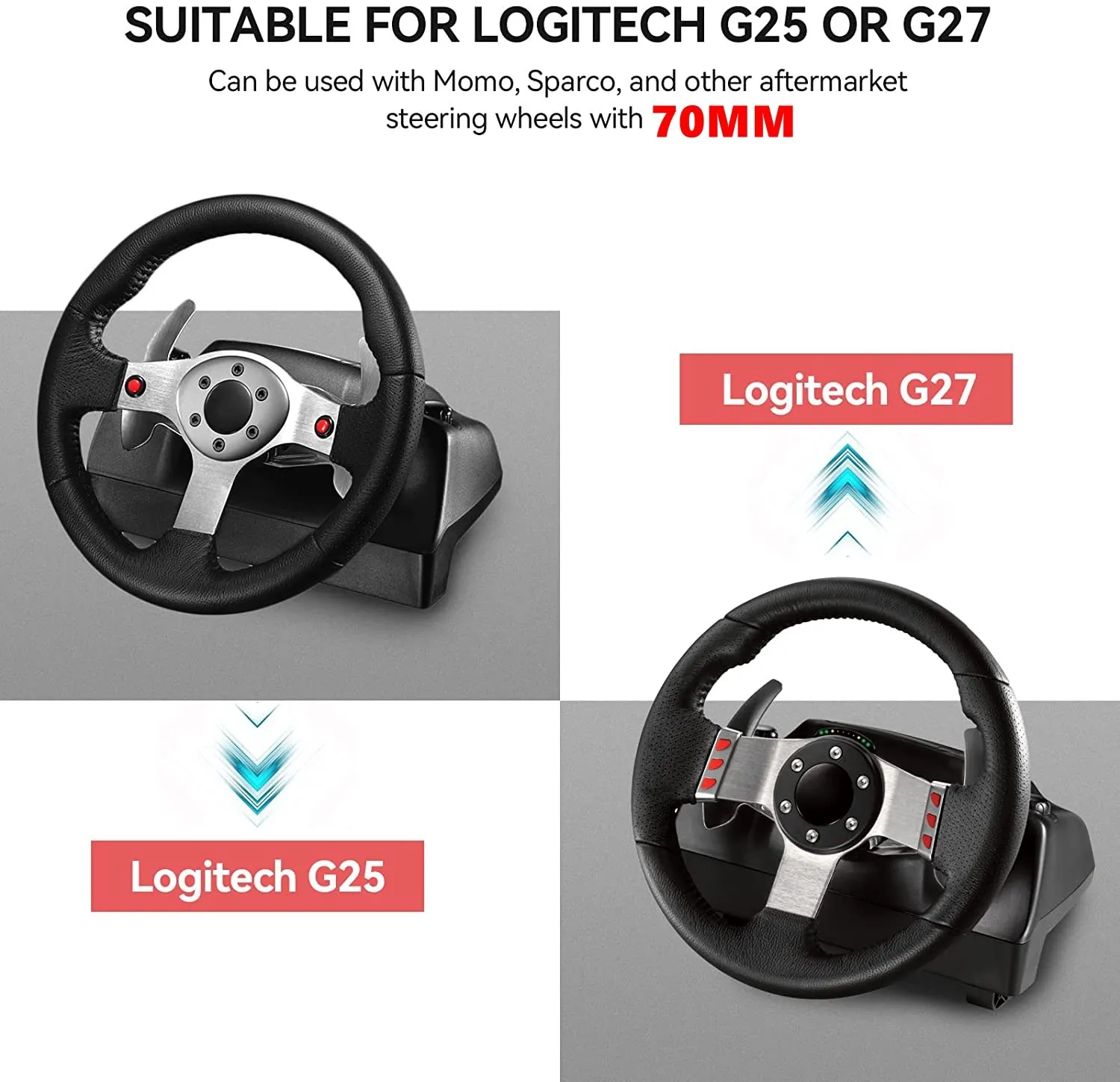 70MM Racing Steering Wheel Adapter Plate Aluminum Steering Wheels Modification Set For Logitech G25 G27 24 Hole Adapter