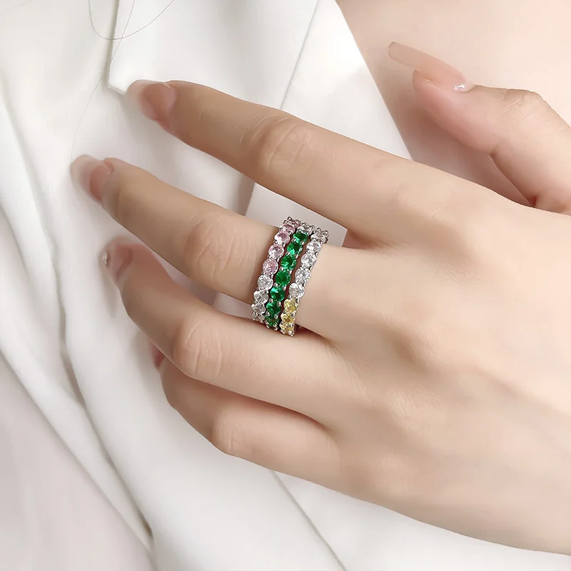 Fashionable Full Diamond Ring with Colorful Treasure Ring and High Sense Ring 925 Silver High Carbon Diamond Wedding Jewelry image 4