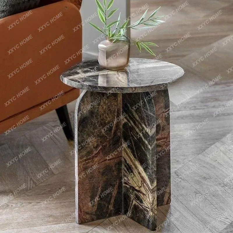 Light luxury natural marble sofa edge few designer living room movable small coffee table
