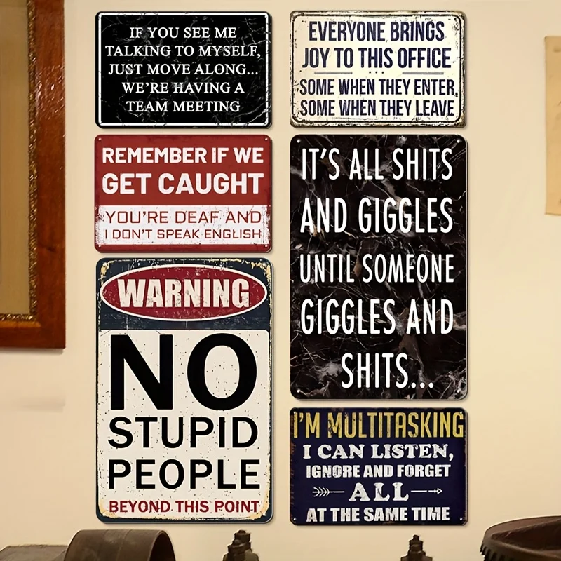 [JIT]Decorative Sign& Plaque 6pcs Set of Humorous Office Metal Signs, Vintage Garage Decor, Satirical Wall Art, Suitable for Hom