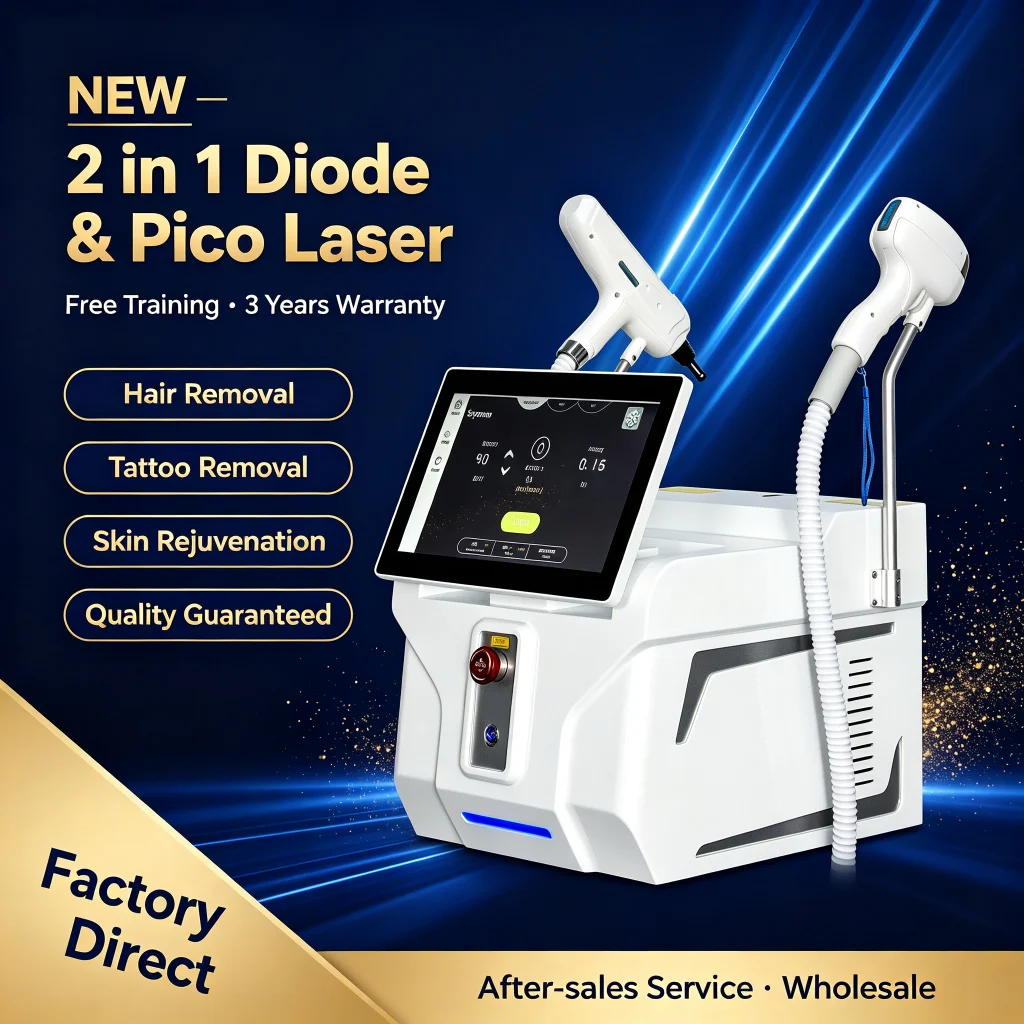 Nd YAG 808nm Diode + Picosecond 2-in-1 Laser Machine, Tattoo Removal & Permanent Hair Removal, 6 Wavelengths 755-1064nm