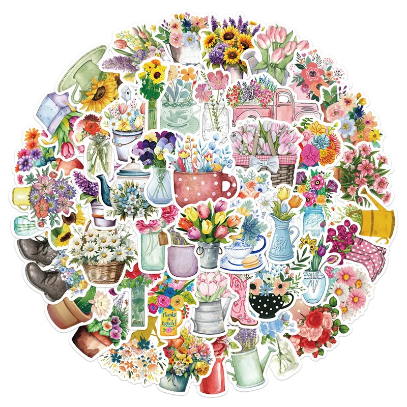 50PCS Flower Graffiti Stickers Flower Natural Decorative Decals Aesthetic Waterproof  Sticker Journaling Notebook Sticker Toys