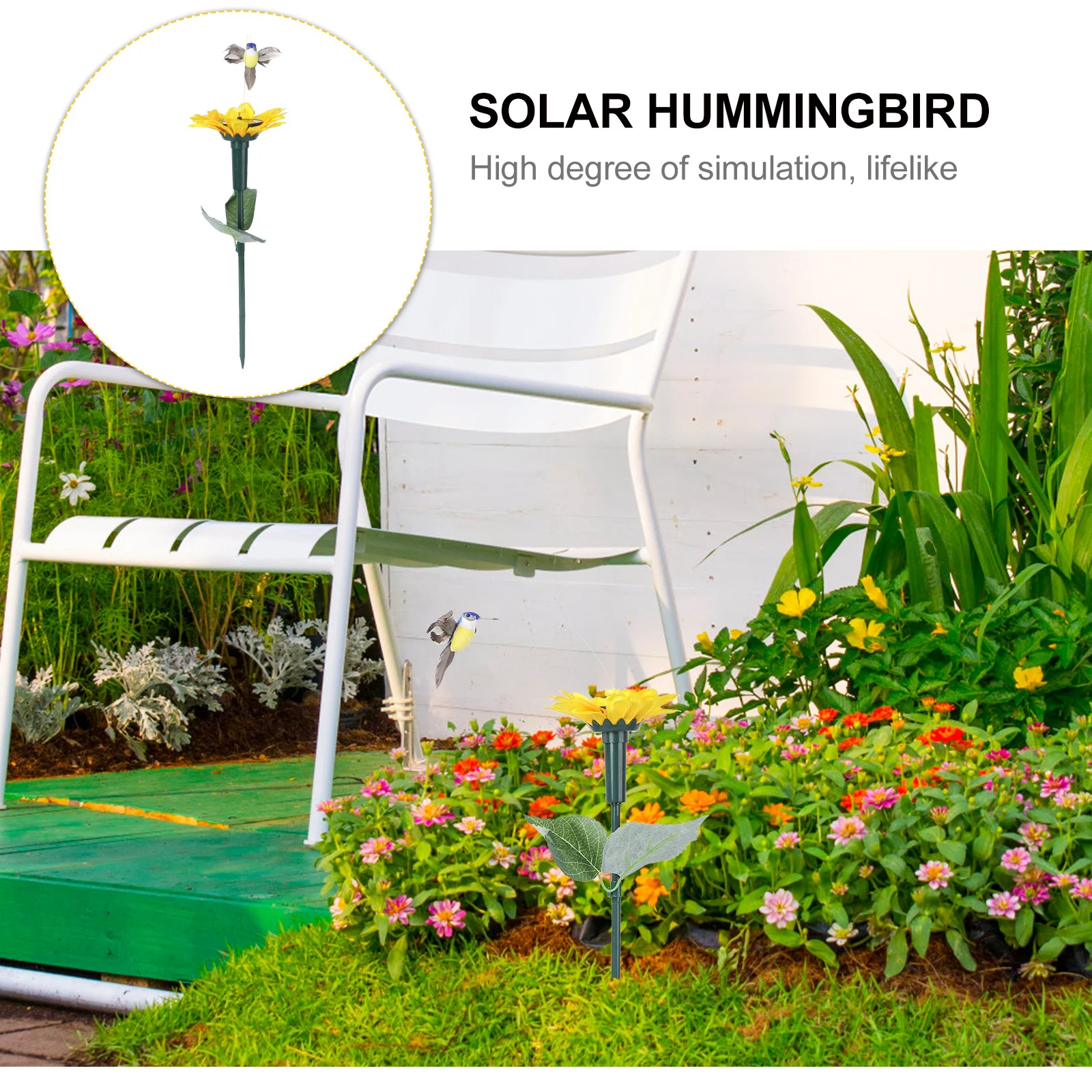 

Solar Powered Hummingbird Flying Simulation Sunflower Decoration Realistic Fluttering Wobble Outdoor Garden Ornament