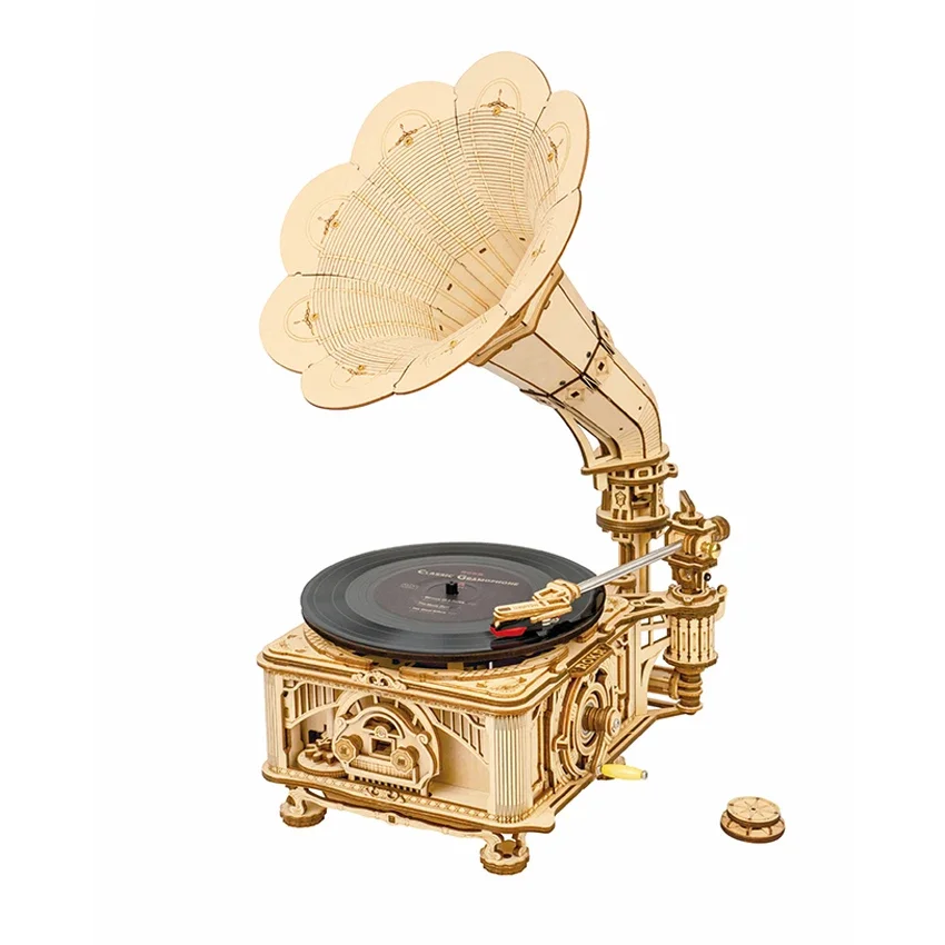 

CPC Certificated Robotime Wood Crafts LKB01 Classical Gramophone Music Box 3D DIY Handmade Assembled Wooden Puzzles