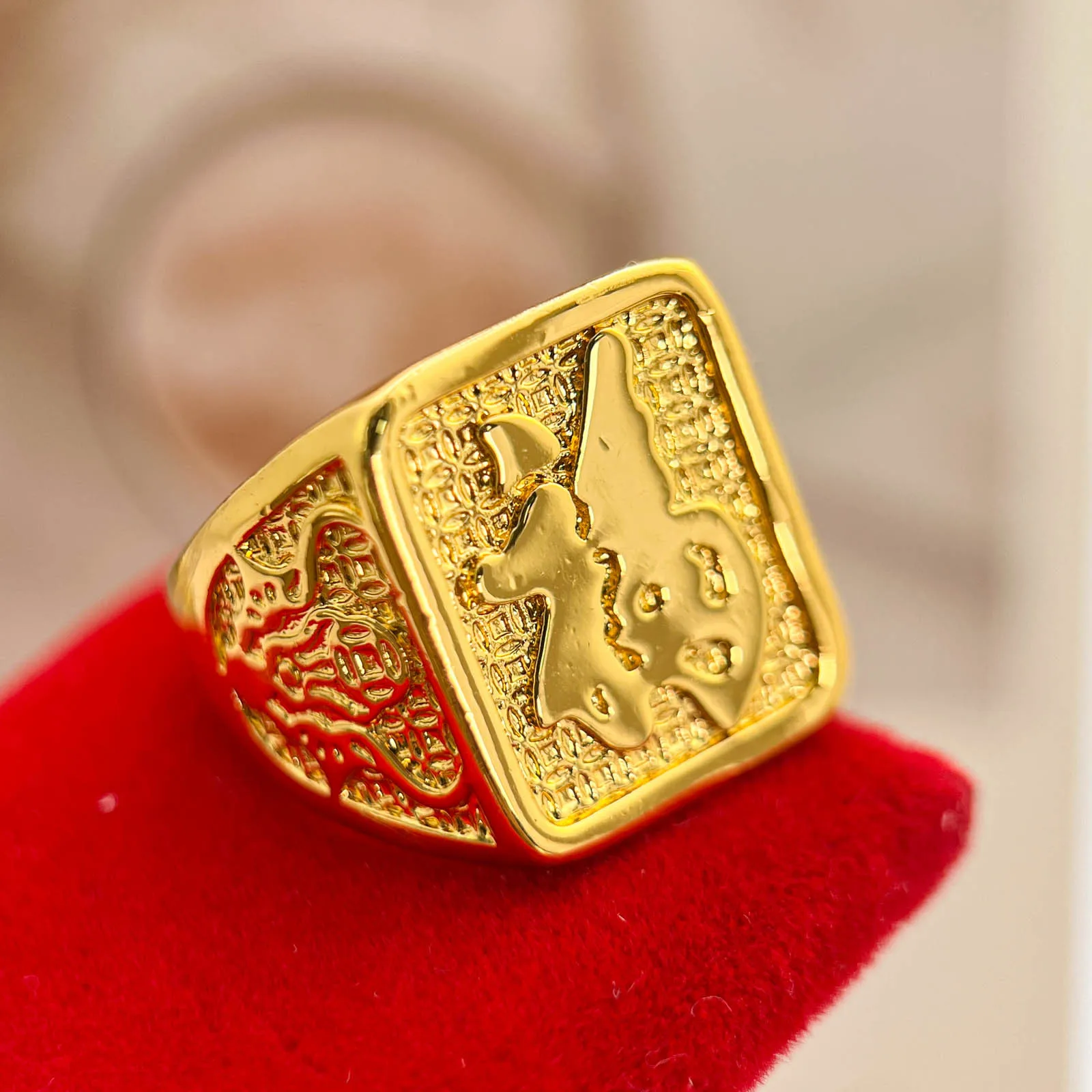 

Luxury 24K 9999 Pure Gold real gold Men's lucky square ring adjustable ring
