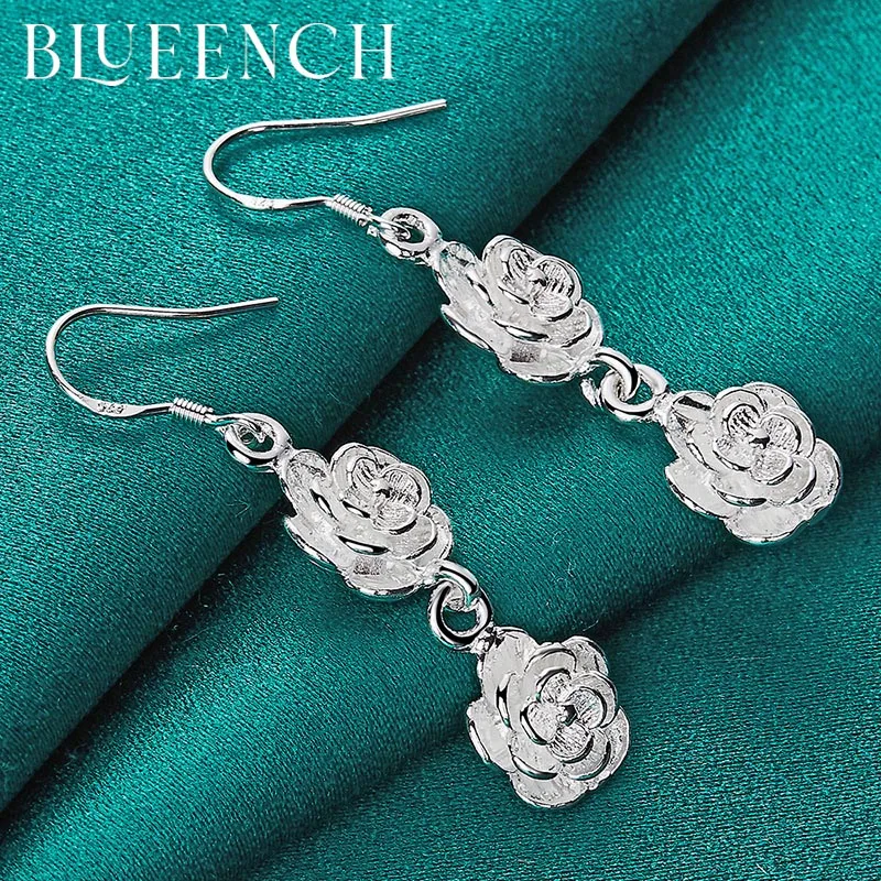 Blueench 925 Sterling Silver Stereo Flower Earrings for Ladies Engagement MarriageDatingRomantic European and American Jewelry