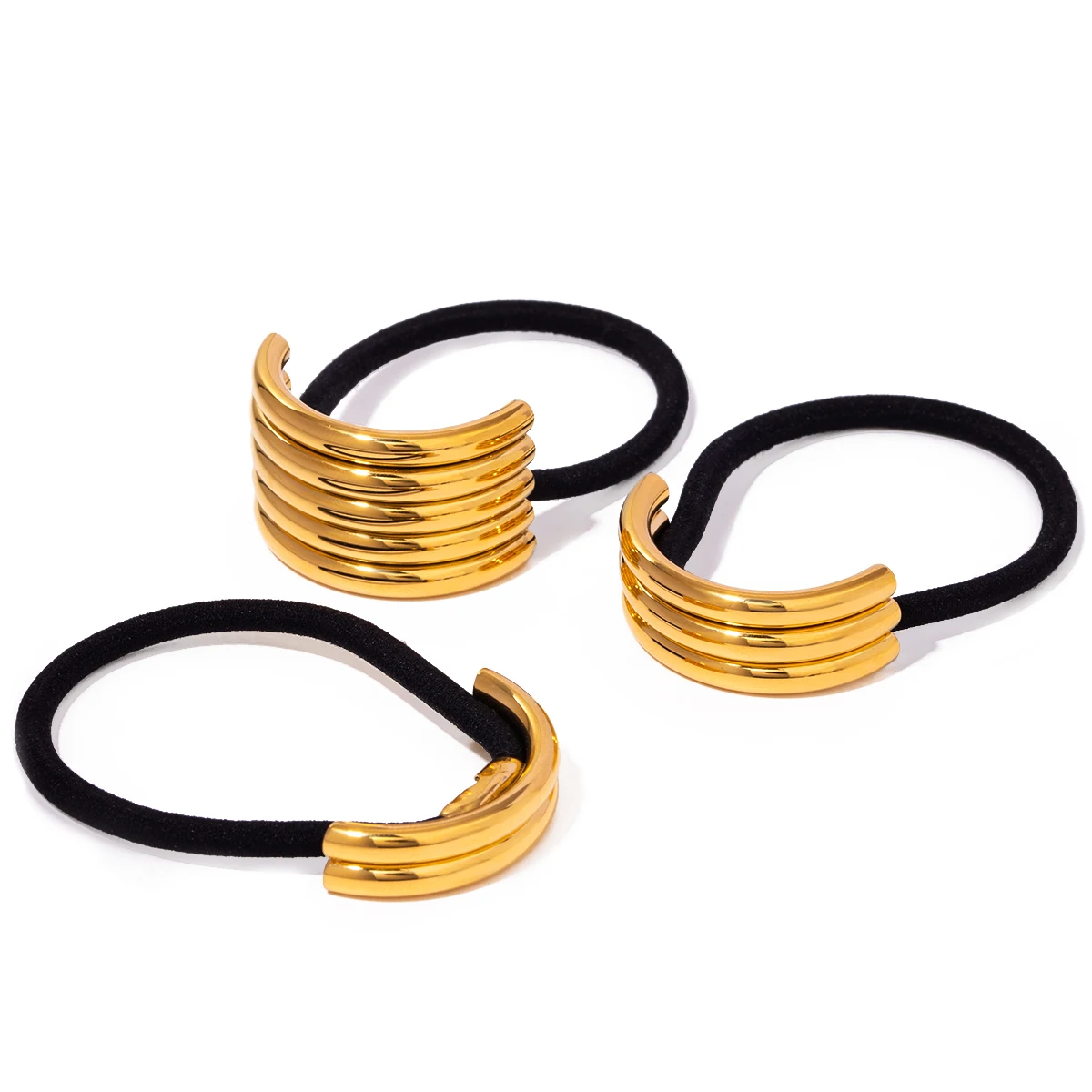 18K U-shaped Multi-layer Hollow Small Steel Tube Black Rubber Hair Bands Hair Rope Hairbands Ponytails Hair Accessories