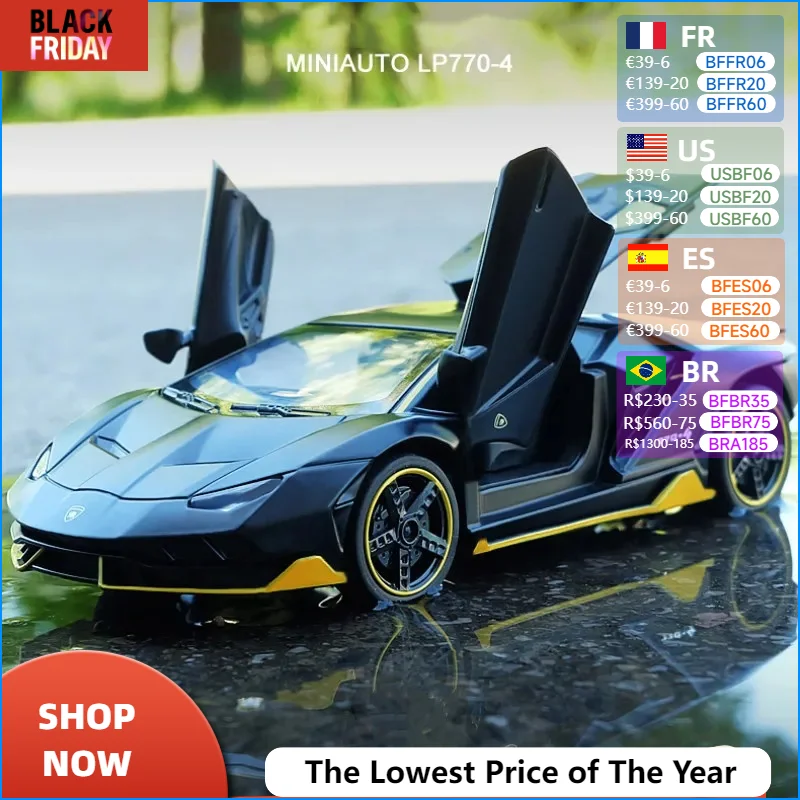 1:32 Lamborghinis LP770-4 750 Alloy Sports Car Model Diecasts Metal Pull Back Sound And Light Car Model Kids Toy Collection Gift