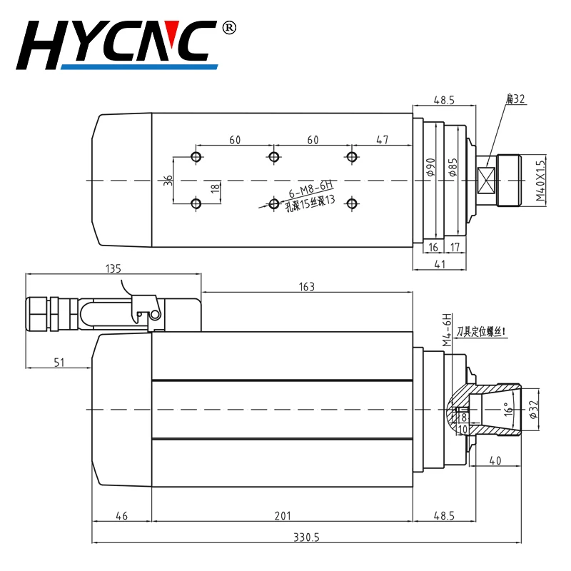 HQD 4.5kw carré refroidi à l'air broche ER32 CNC carré broche moteur 4 roulement 220V 380V CNC fraiseuse GDF46-18Z-4.5