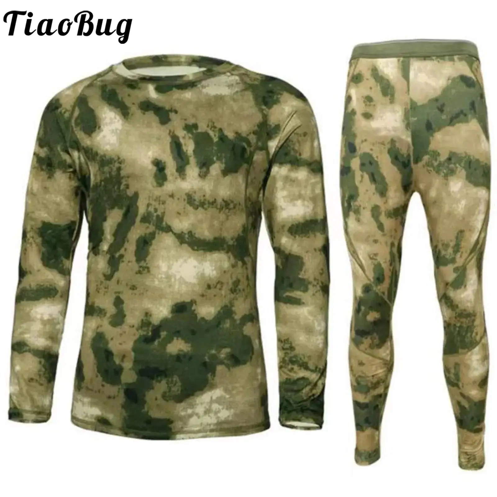 

Men Warm Sleepwear Camouflage Thermal Underwear Outfit Crew Neck Long Sleeve T-shirt and Leggings Pants Basic Layer Homewear