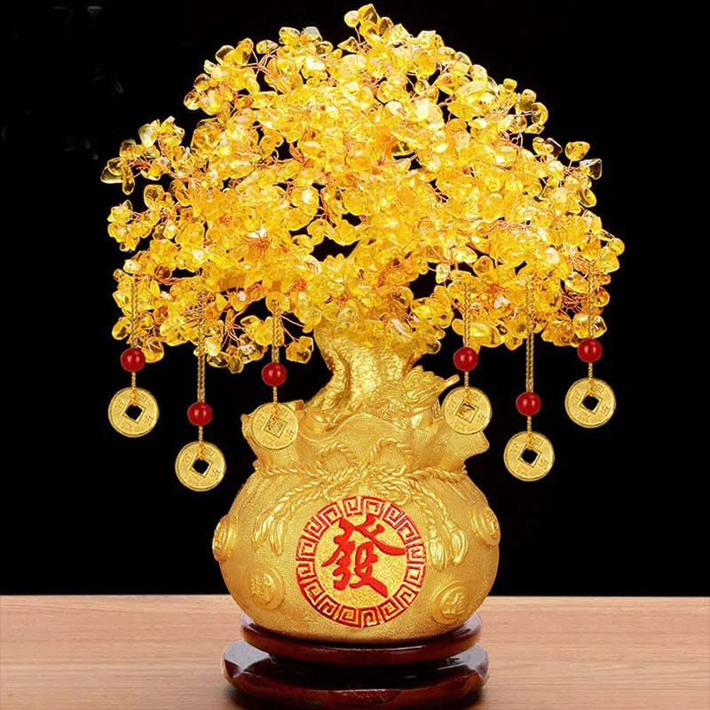 2022 home shop company Bring wealth Money Drawing GOOD LUCK Mascot gold crystal FA CAI SHU Pachira Money Tree FENG SHUI statue