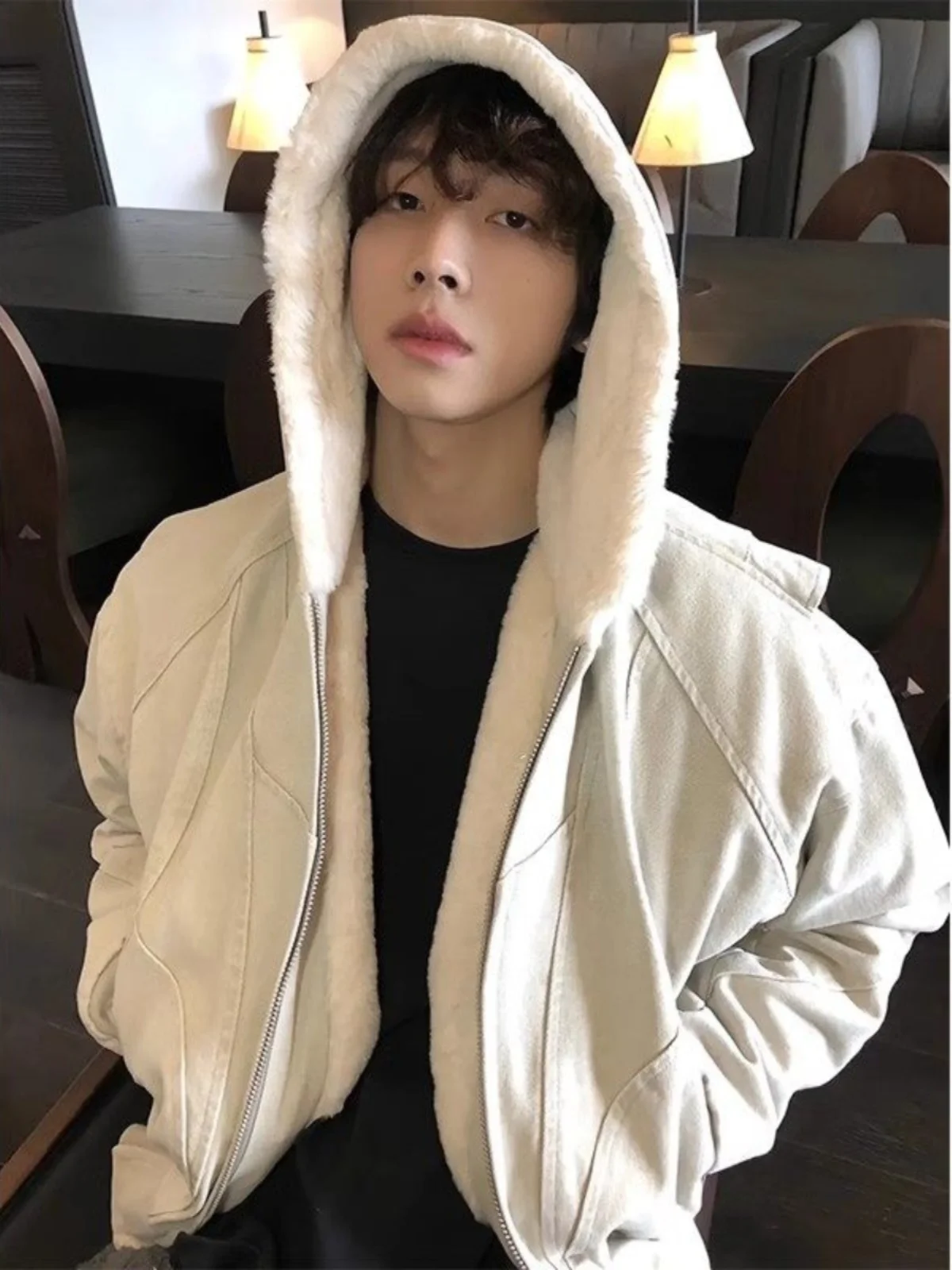 

Cleanfit Men's Hooded Jaet Autumn Winter Thiened Fce Lined Cotton Coat Warm Casual Zipper Decorated American Sle