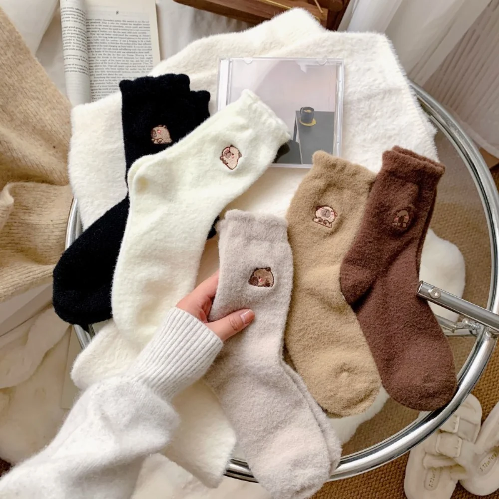 

Милые женские носки, шерстяные, осенне-зимние, теплые, толстые, плюшевые, пушистые, мягкие, послеродовые чулки, носки для сна в пол