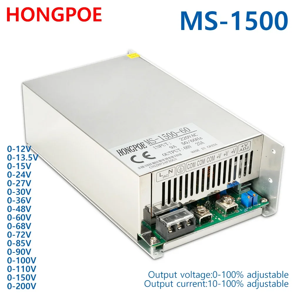 1500 W einstellbares Schaltnetzteil 0–12 V, 13,5 V, 15 V, 24 V, 36 V, 48 V, 60 V, 72 V, 80 V, 110 V,