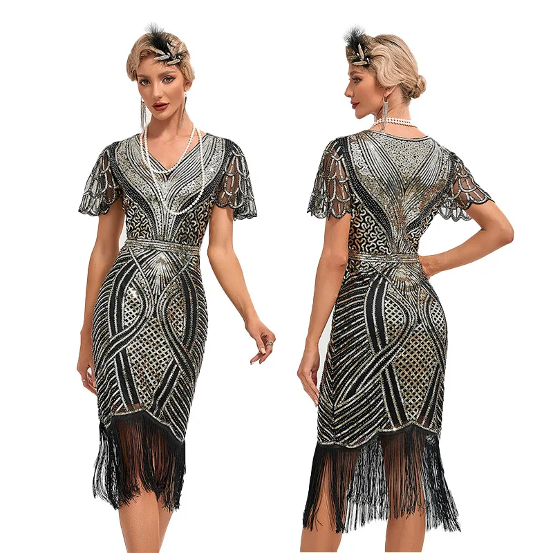 

New Women Gatsby Costume Sequin Studded Host Tassel Dress 1920s Fashion Banquet Evening Dress Sexy Beaded Dress Multiple Styles